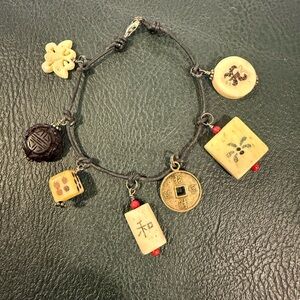 Elegant Mahjong Charm Bracelet with Red and Gold Accents
